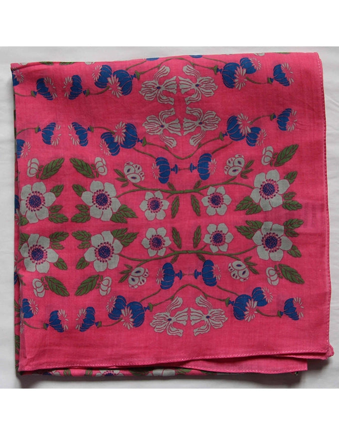 Pink fabric with floral pattern on a white background