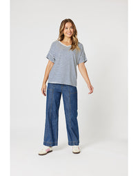 Tyla Stripe Tee Indigo/White