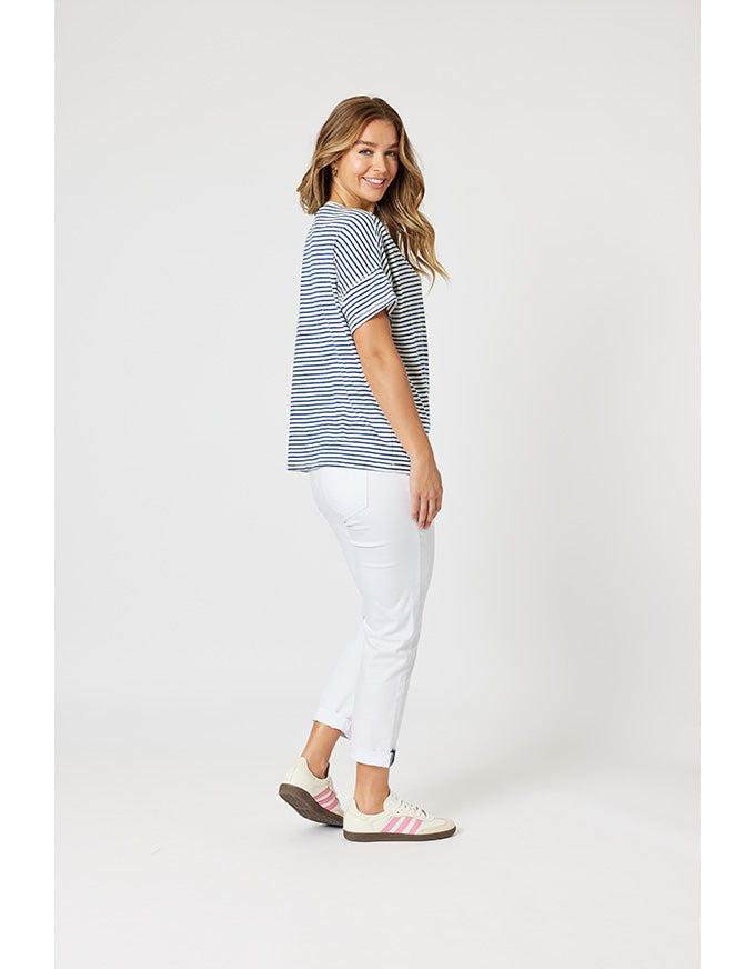 Tyla Stripe Tee Indigo/White