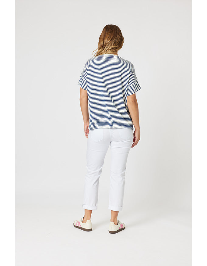 Tyla Stripe Tee Indigo/White