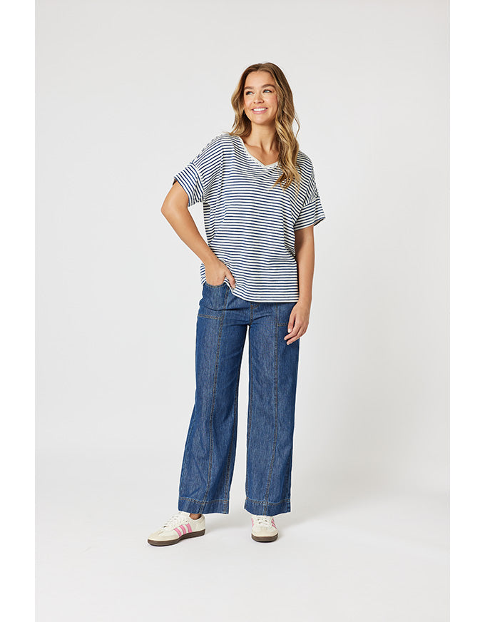 Tyla Stripe Tee Indigo/White