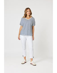 Tyla Stripe Tee Indigo/White