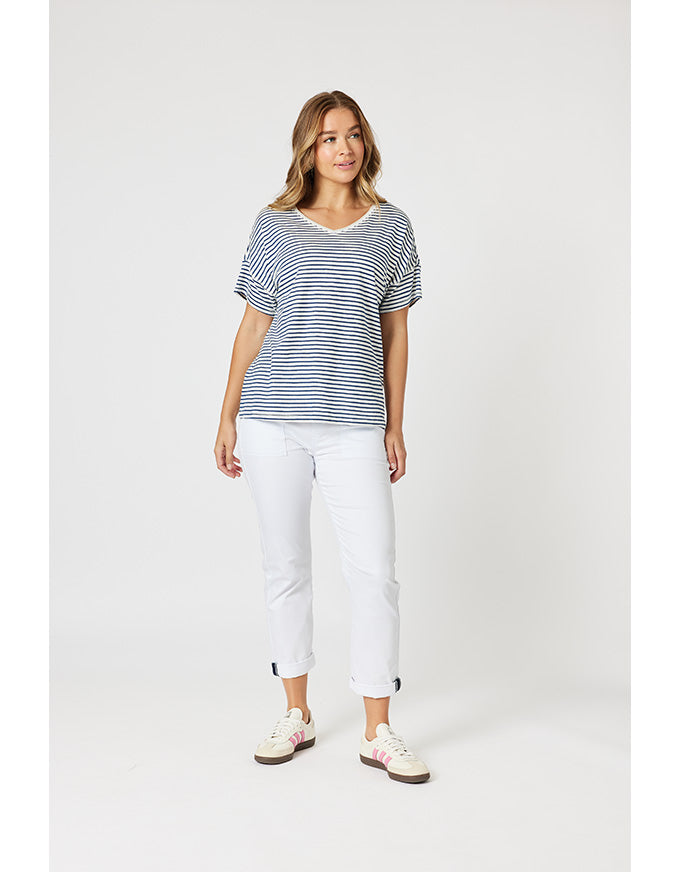 Tyla Stripe Tee Indigo/White