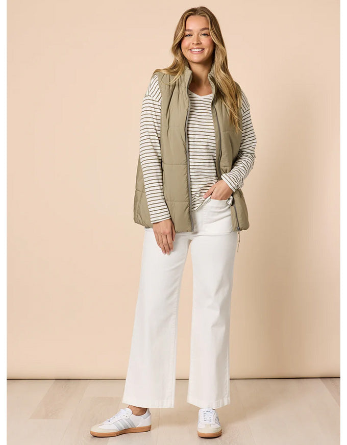 City Stripe Long Sleeve Tee Khaki Ivory