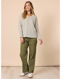 City Stripe Long Sleeve Tee Khaki Ivory