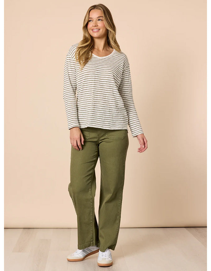 City Stripe Long Sleeve Tee Khaki Ivory