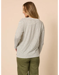 City Stripe Long Sleeve Tee Khaki Ivory
