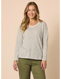 City Stripe Long Sleeve Tee Khaki Ivory