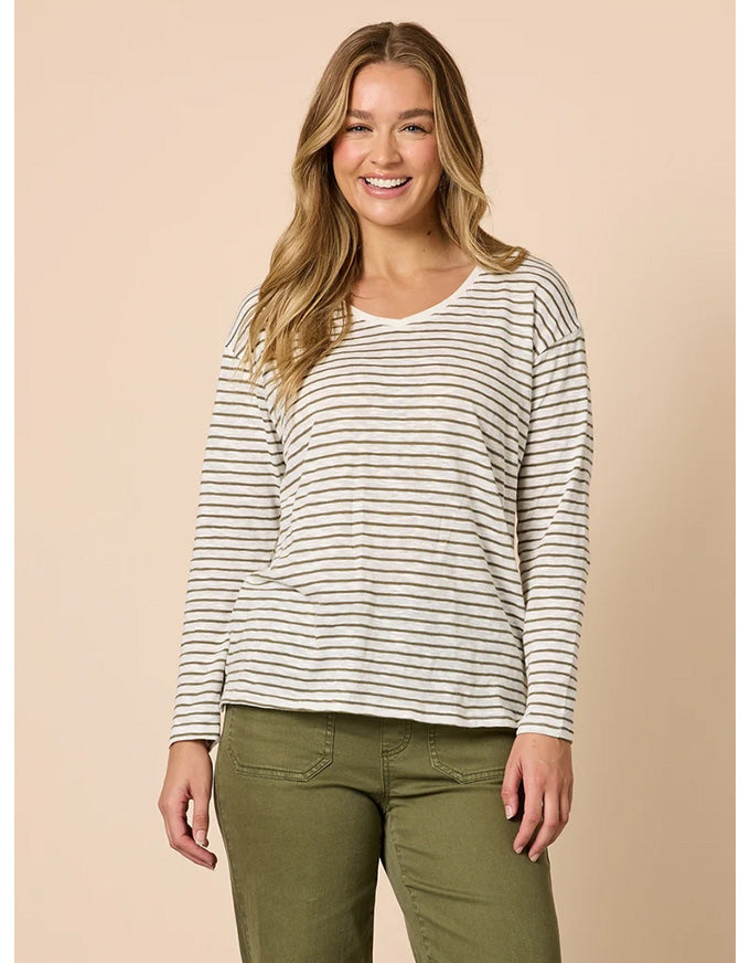 City Stripe Long Sleeve Tee Khaki Ivory