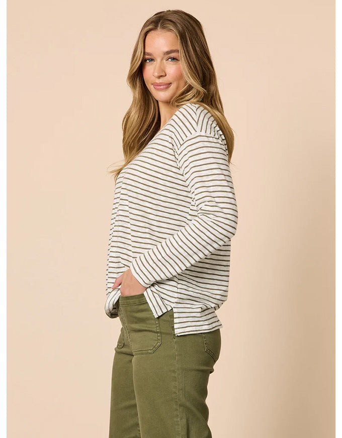 City Stripe Long Sleeve Tee Khaki Ivory