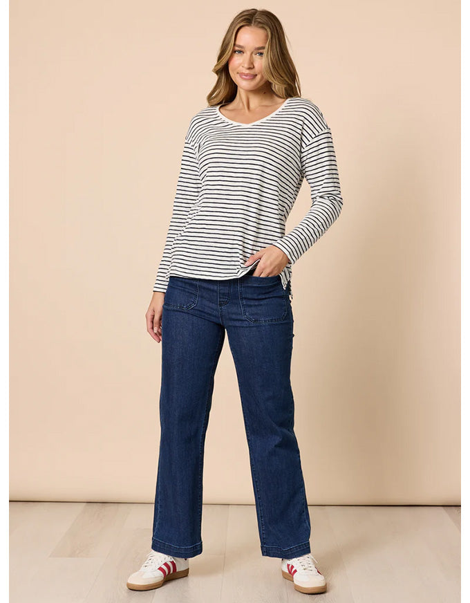 City Stripe Long Sleeve Tee Navy Ivory