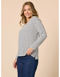 City Stripe Long Sleeve Tee Navy Ivory
