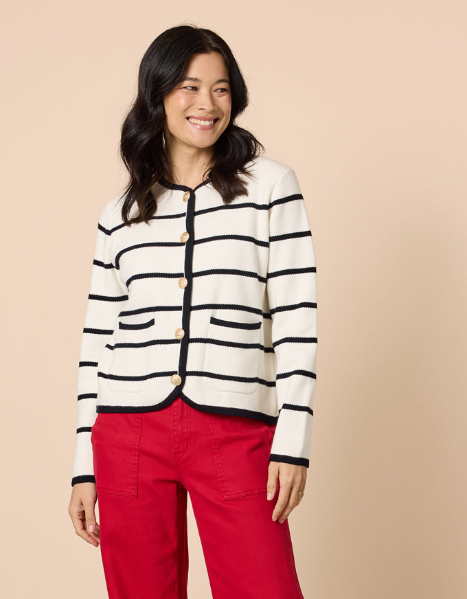 Hampton Stripe Cardi Navy