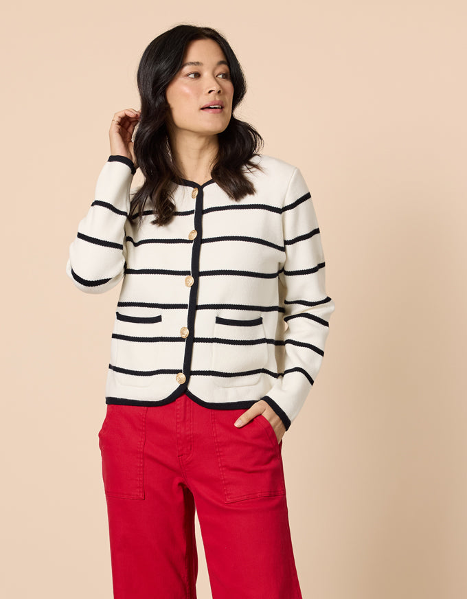 Hampton Stripe Cardi Navy