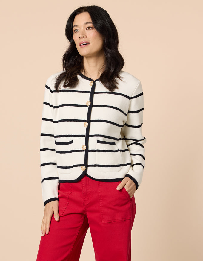 Hampton Stripe Cardi Navy