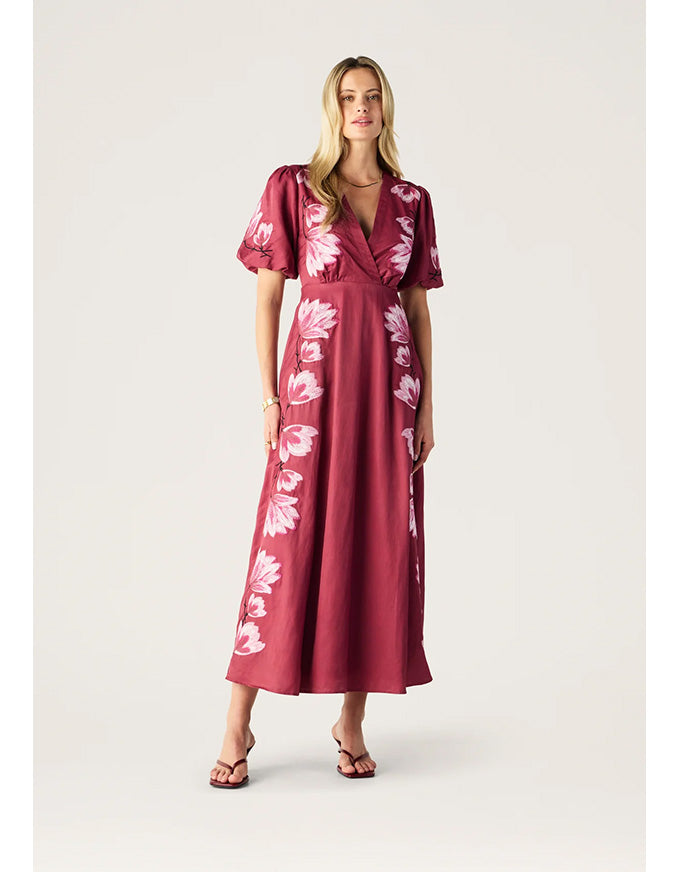 Lilou Embroidery Maxi Dress Wine
