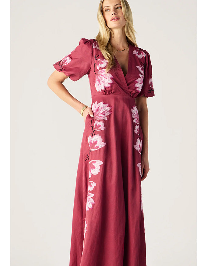 Lilou Embroidery Maxi Dress Wine