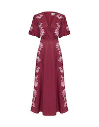 Lilou Embroidery Maxi Dress Wine