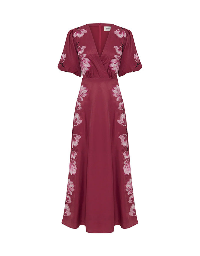 Lilou Embroidery Maxi Dress Wine