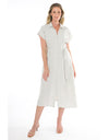 Short Sleeve Belted Linen Dress in Flax