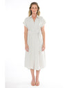 Short Sleeve Belted Linen Dress in Flax