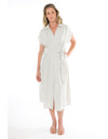 Short Sleeve Belted Linen Dress in Flax