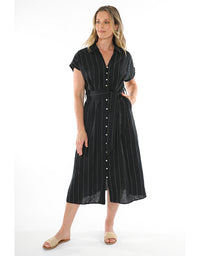 Wide Stripe Dress Black/Putty