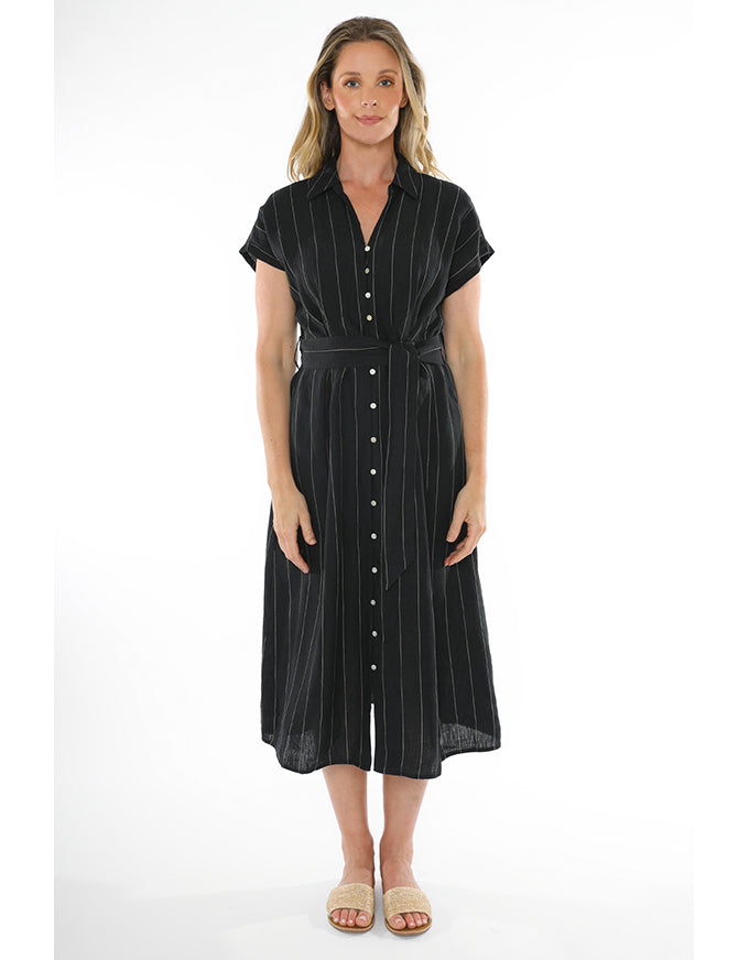 Wide Stripe Dress Black/Putty