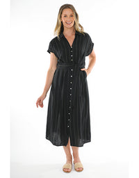 Wide Stripe Dress Black/Putty