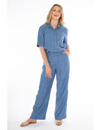 Fly Front Linen Pant Chambray