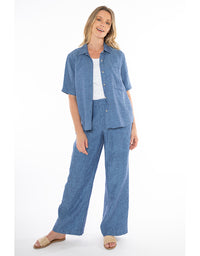 Fly Front Linen Pant Chambray