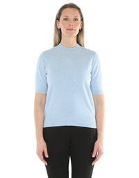 Mock Neck S/Slv Pullover Ice Blue