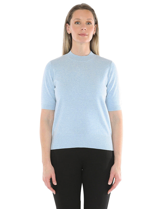 Mock Neck S/Slv Pullover Ice Blue
