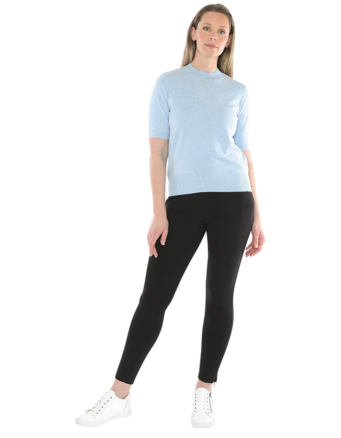Mock Neck S/Slv Pullover Ice Blue