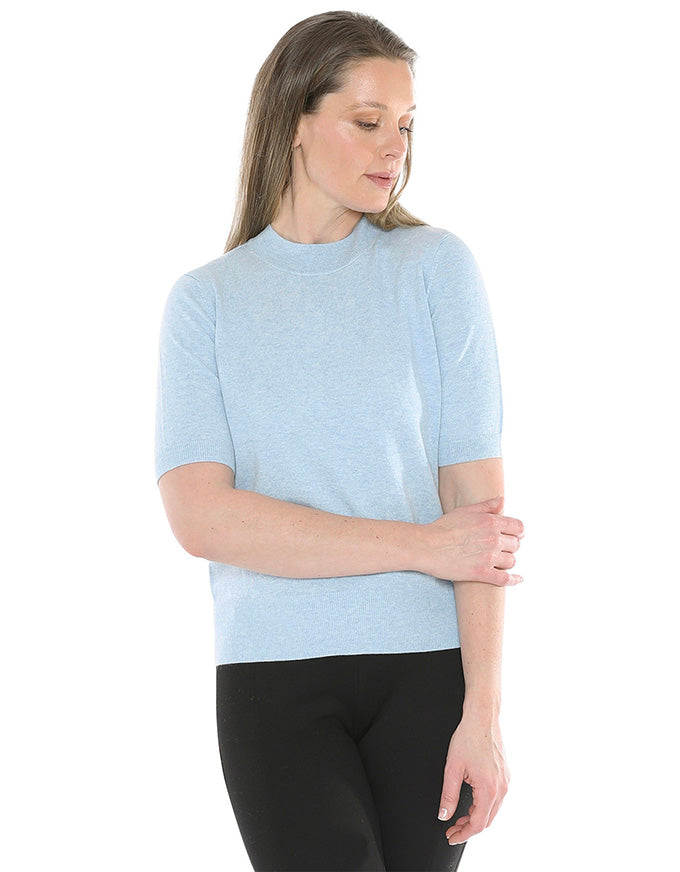Mock Neck S/Slv Pullover Ice Blue