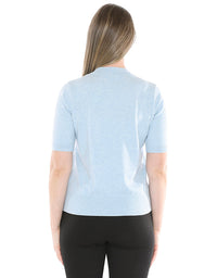 Mock Neck S/Slv Pullover Ice Blue