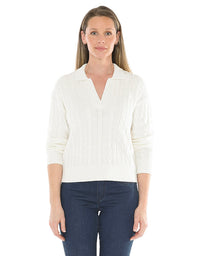 Collared Cable Pullover Pearl