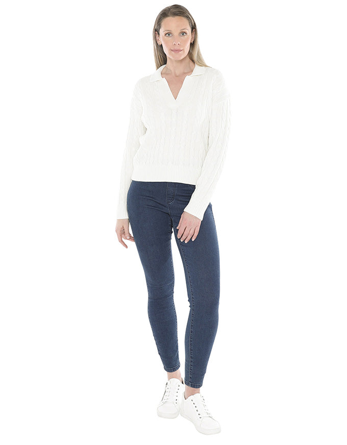 Collared Cable Pullover Pearl