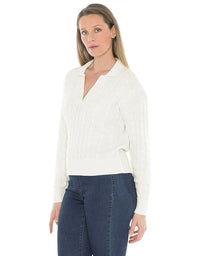 Collared Cable Pullover Pearl