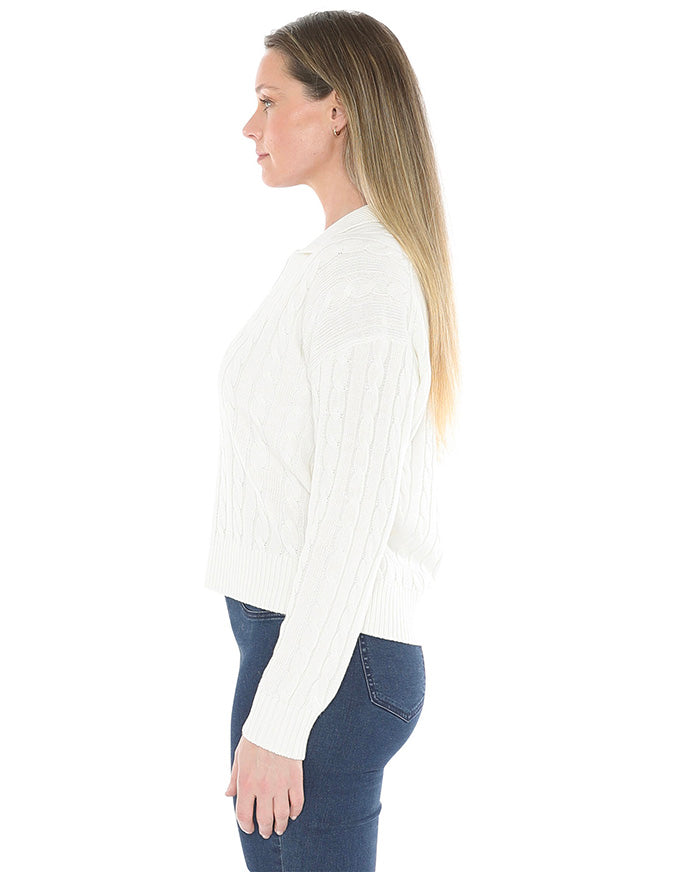 Collared Cable Pullover Pearl