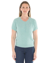 Cable Short Sleeve Top Seaglass