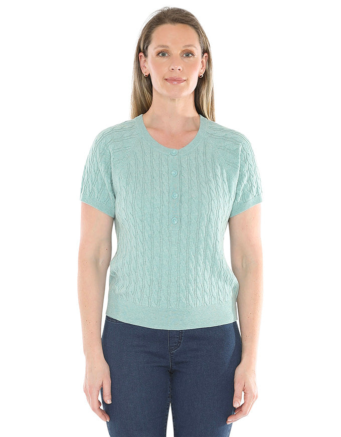 Cable Short Sleeve Top Seaglass