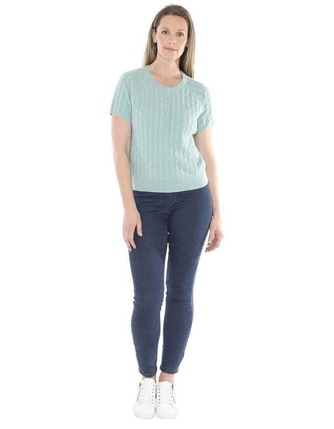 Cable Short Sleeve Top Seaglass