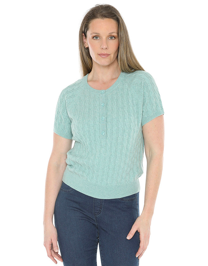 Cable Short Sleeve Top Seaglass