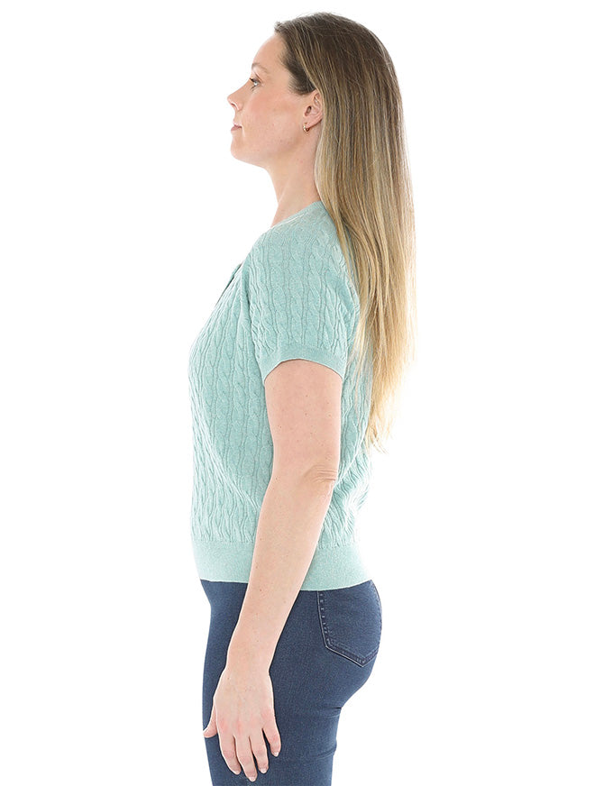 Cable Short Sleeve Top Seaglass