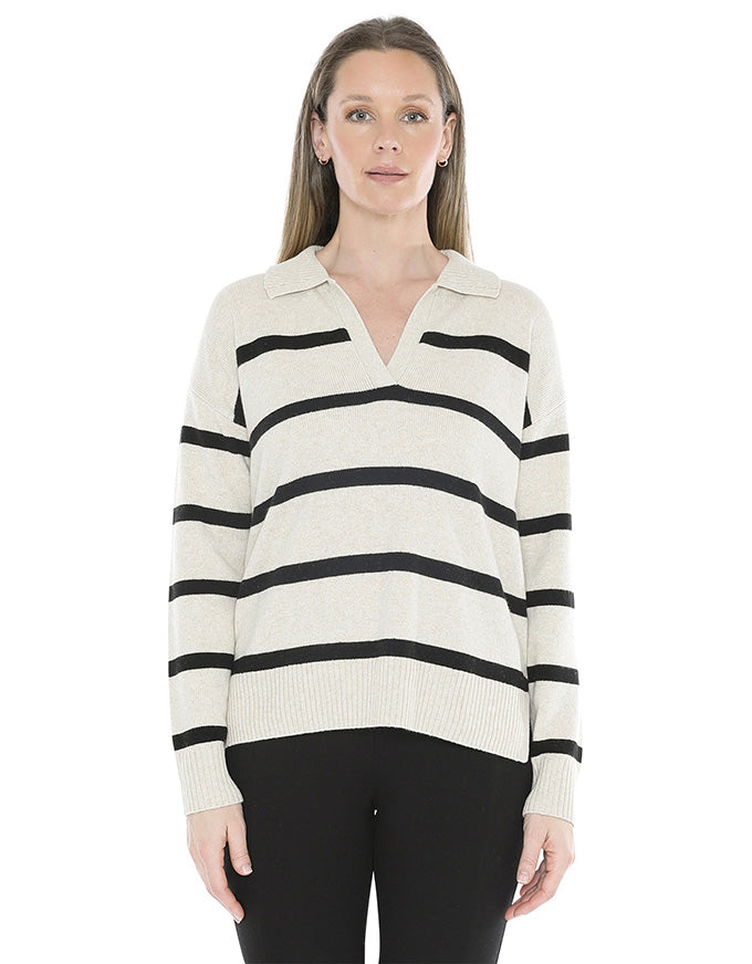 Stripe Collar Pullover Wishbone/Black