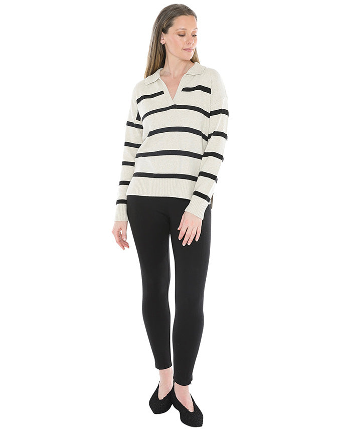 Stripe Collar Pullover Wishbone/Black