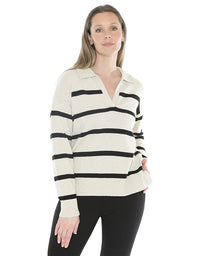 Stripe Collar Pullover Wishbone/Black