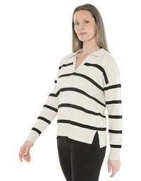 Stripe Collar Pullover Wishbone/Black