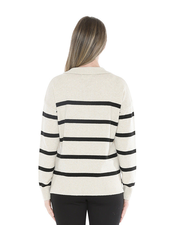 Stripe Collar Pullover Wishbone/Black